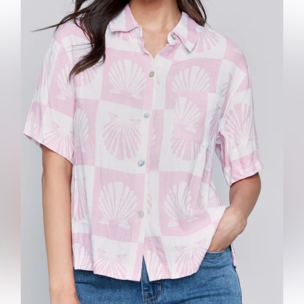 Charlie B Pink Shell Print Women's Top